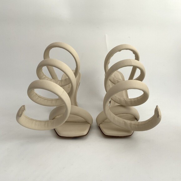 ILIO SMERALDO Sandals Size 41 Cream All Leather Mija Spiral Leg Wrap Heels - Picture 4 of 13